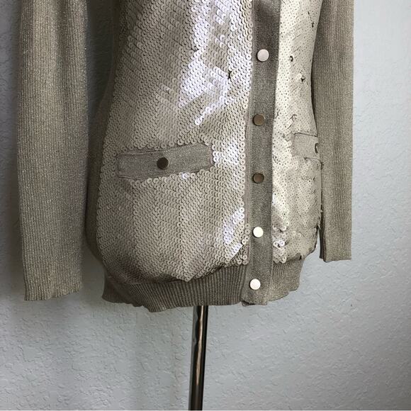 Cache champagne gold sequin front button cardigan sweater size Medium - Picture 4 of 16